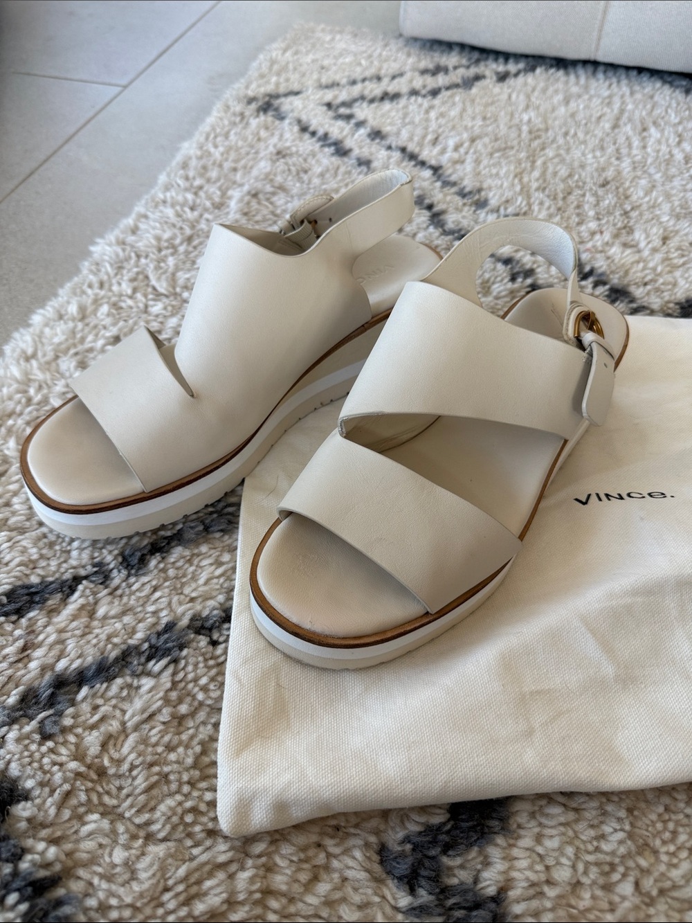 Vince Shelby Flax Cream Leather Slingback Platform Sandals with buckle 8 - Picture 2 of 11